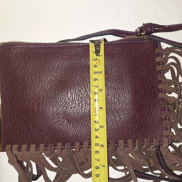 Free People Foreverly Crossbody Handbag Purse Purple Brown Faux Suede Fringe EUC - Picture 11 of 11